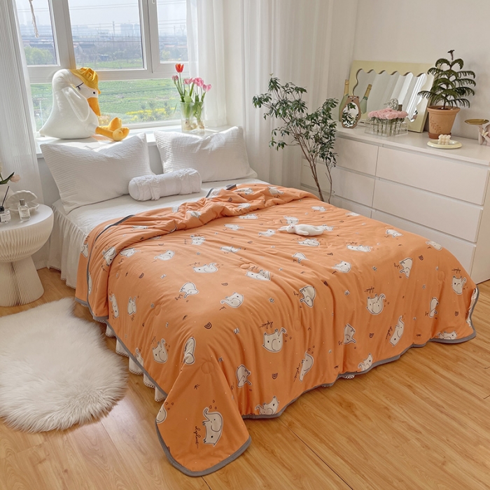 91家纺网 家纺一手货源 找家纺 千朵 2022新款全棉13372大豆夏被 橙色小象