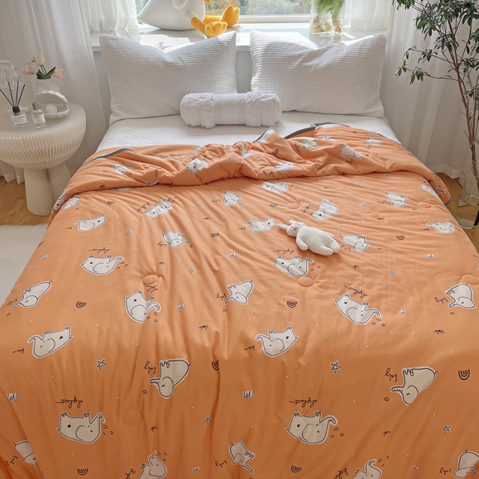 91家纺网 家纺一手货源 找家纺 千朵 2022新款全棉13372大豆夏被 橙色小象