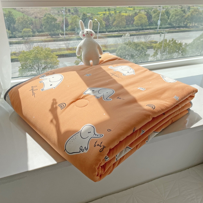 91家纺网 家纺一手货源 找家纺 千朵 2022新款全棉13372大豆夏被 橙色小象