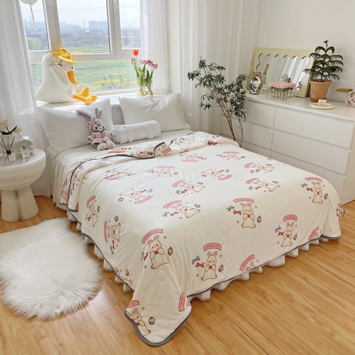 91家纺网 家纺一手货源 找家纺 千朵 2022新款全棉13372大豆夏被 粉红兔