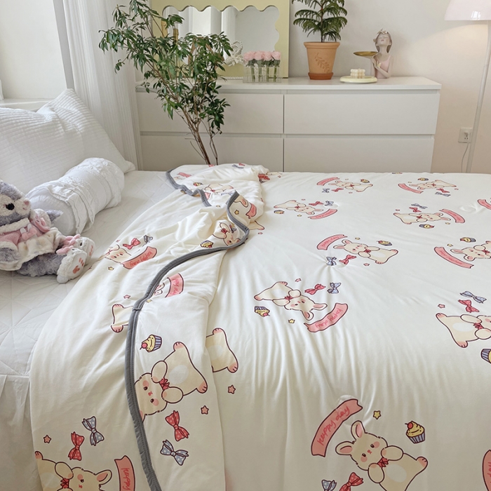 91家纺网 家纺一手货源 找家纺 千朵 2022新款全棉13372大豆夏被 粉红兔