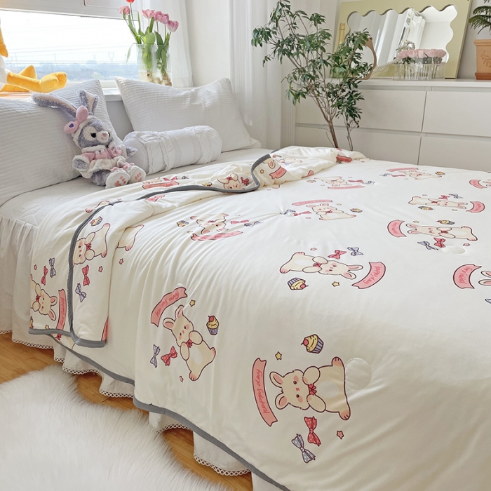 91家纺网 家纺一手货源 找家纺 千朵 2022新款全棉13372大豆夏被 粉红兔