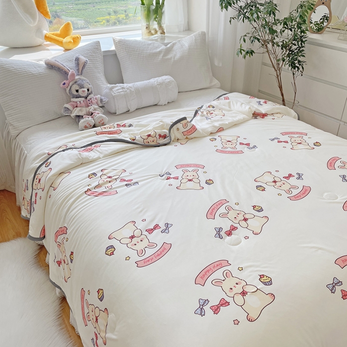 91家纺网 家纺一手货源 找家纺 千朵 2022新款全棉13372大豆夏被 粉红兔