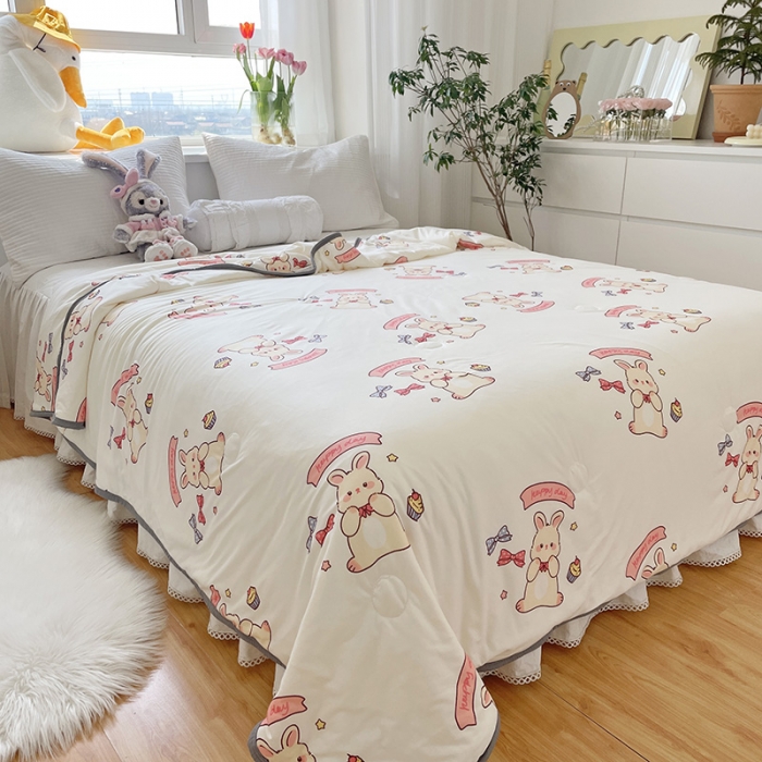 91家纺网 家纺一手货源 找家纺 千朵 2022新款全棉13372大豆夏被 粉红兔