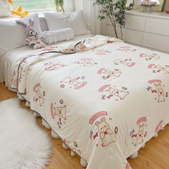 91家纺网 家纺一手货源 找家纺 千朵 2022新款全棉13372大豆夏被 粉红兔