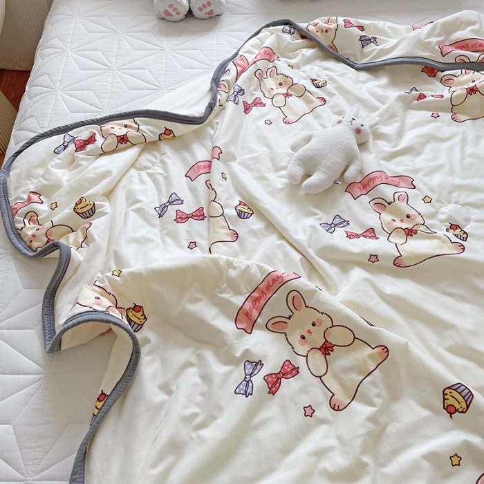91家纺网 家纺一手货源 找家纺 千朵 2022新款全棉13372大豆夏被 粉红兔