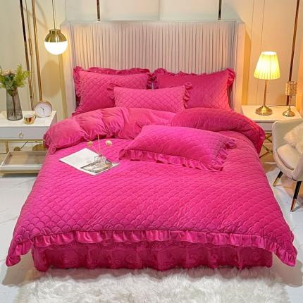 91家纺网 家纺一手货源 找家纺 总畅销被业2022网红款水晶绒绗缝床裙绗缝被套款四件套法莱绒