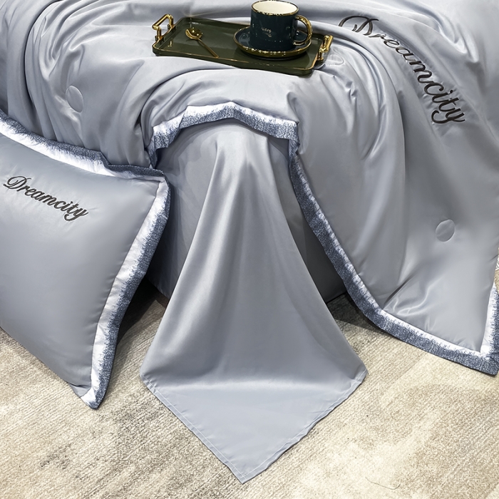 91家纺网 家纺一手货源 找家纺 丽卡家纺 2023新款水洗天丝刺绣夏被四件套梦幻-海青