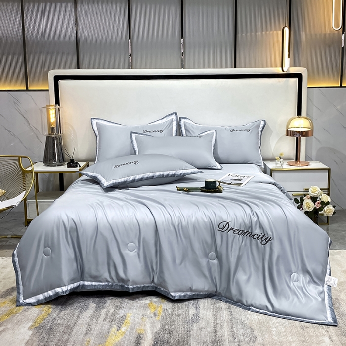 91家纺网 家纺一手货源 找家纺 丽卡家纺 2023新款水洗天丝刺绣夏被四件套梦幻-海青