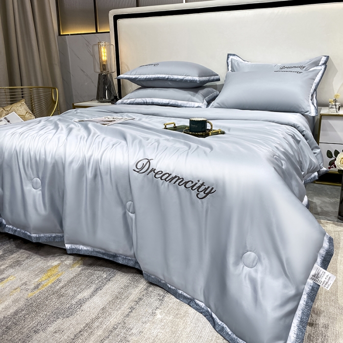 91家纺网 家纺一手货源 找家纺 丽卡家纺 2023新款水洗天丝刺绣夏被四件套梦幻-海青