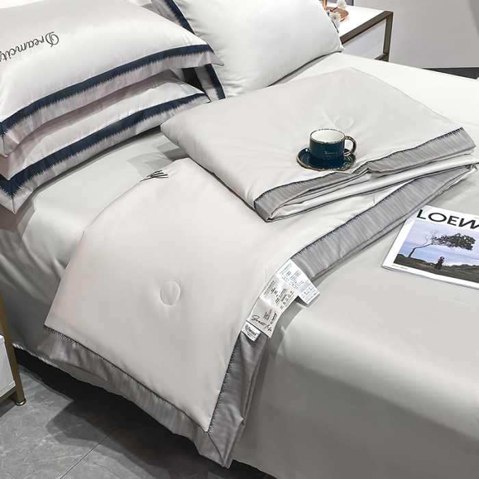 91家纺网 家纺一手货源 找家纺 丽卡家纺 2023新款水洗天丝刺绣夏被四件套 梦幻-米灰