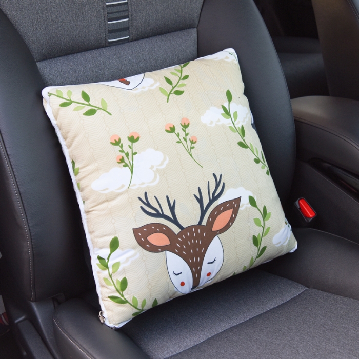 91家纺网 家纺一手货源 找家纺 阳光依佰抱枕被 2022新款韩舒棉多功能印花抱枕被 花丛鹿