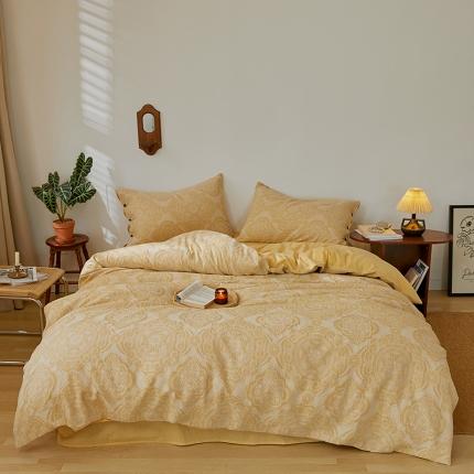 91家纺网 家纺一手货源 找家纺 简家居 2022新款欧尼系列色织大提花四件套 欧尼-黄