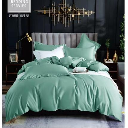 91家纺网 家纺一手货源 找家纺 U品汇60支100s长绒棉全棉纯色贡缎纯棉四件套床单被套直播 豆绿