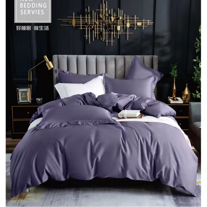 91家纺网 家纺一手货源 找家纺 U品汇60支100s长绒棉全棉纯色贡缎纯棉四件套床单被套直播 深雪青