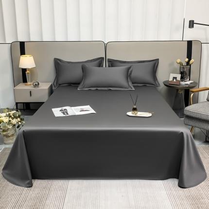 91家纺网 家纺一手货源 找家纺 秀色2025新款100支纯色双拼四件套长绒棉单床单莫奈帝王灰