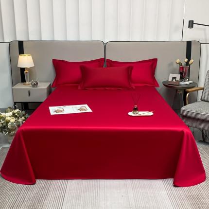 91家纺网 家纺一手货源 找家纺 秀色2025新款100支纯色双拼四件套长绒棉单床单莫奈海棠红