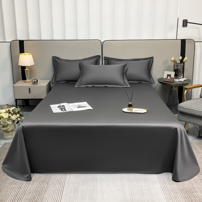 91家纺网 家纺一手货源 找家纺 秀色2025新款100支纯色双拼四件套长绒棉单床单莫奈帝王灰