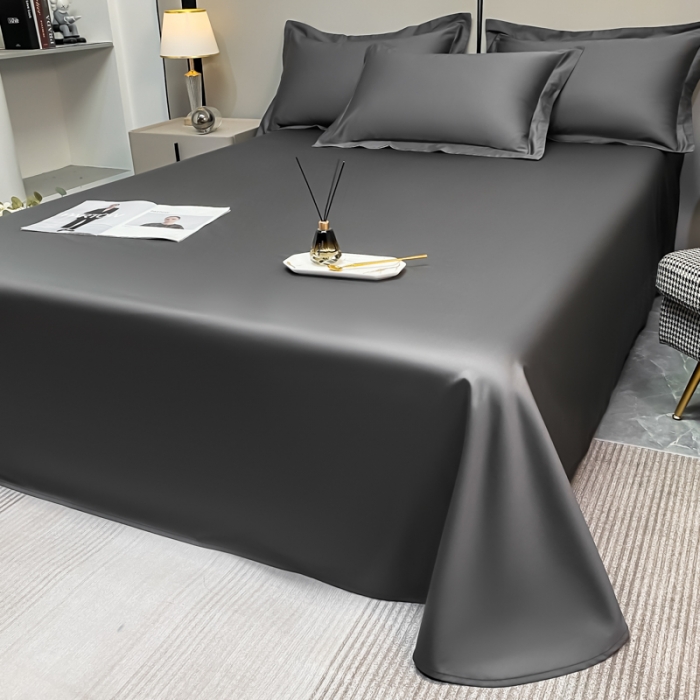 91家纺网 家纺一手货源 找家纺 秀色2025新款100支纯色双拼四件套长绒棉单床单莫奈帝王灰