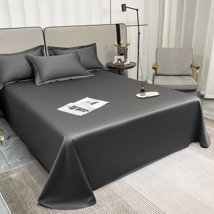 91家纺网 家纺一手货源 找家纺 秀色2025新款100支纯色双拼四件套长绒棉单床单莫奈帝王灰