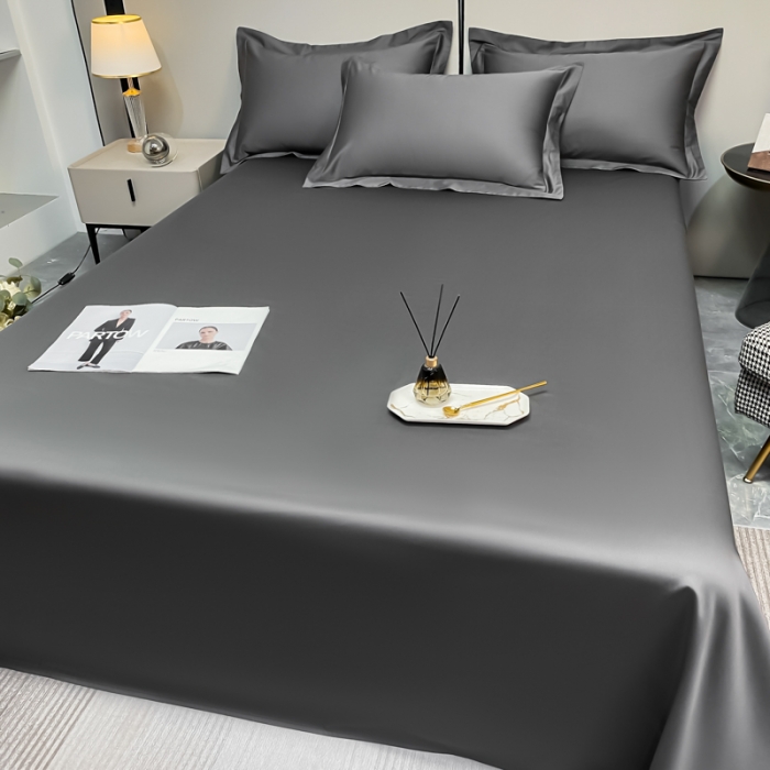 91家纺网 家纺一手货源 找家纺 秀色2025新款100支纯色双拼四件套长绒棉单床单莫奈帝王灰
