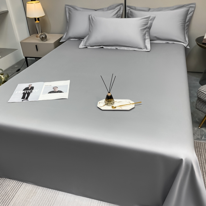 91家纺网 家纺一手货源 找家纺 秀色2025新款100支纯色双拼四件套长绒棉单床单莫奈典雅灰