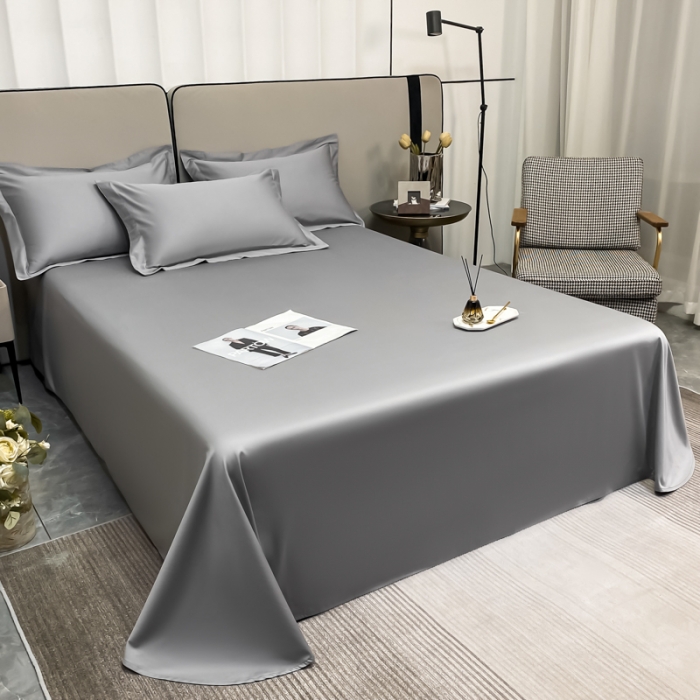 91家纺网 家纺一手货源 找家纺 秀色2025新款100支纯色双拼四件套长绒棉单床单莫奈典雅灰