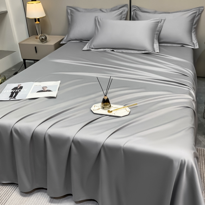 91家纺网 家纺一手货源 找家纺 秀色2025新款100支纯色双拼四件套长绒棉单床单莫奈典雅灰