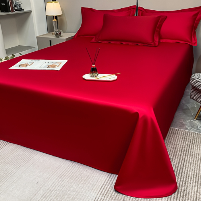 91家纺网 家纺一手货源 找家纺 秀色2025新款100支纯色双拼四件套长绒棉单床单莫奈海棠红