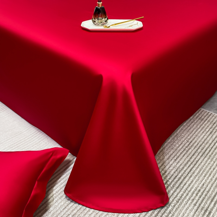 91家纺网 家纺一手货源 找家纺 秀色2025新款100支纯色双拼四件套长绒棉单床单莫奈海棠红