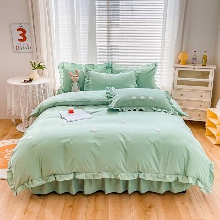 91家纺网 家纺一手货源 找家纺 （总）金米诺 2022新款亲肤水洗磨毛床裙款四件套-心之恋