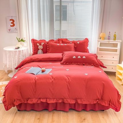 91家纺网 家纺一手货源 找家纺 （总）金米诺 2022新款亲肤水洗磨毛床裙款四件套-心之恋