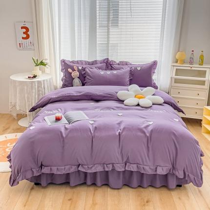 91家纺网 家纺一手货源 找家纺 （总）金米诺 2022新款亲肤水洗磨毛床裙款四件套-心之恋