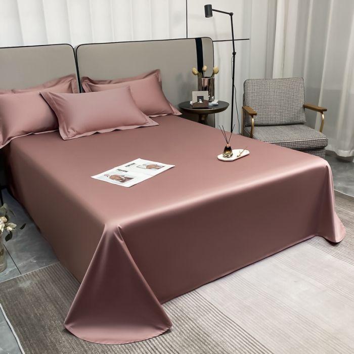 91家纺网 家纺一手货源 找家纺 秀色2025新款100支纯色双拼四件套长绒棉单床单莫奈琳蕴褚