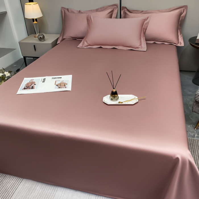 91家纺网 家纺一手货源 找家纺 秀色2025新款100支纯色双拼四件套长绒棉单床单莫奈琳蕴褚