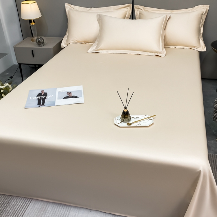 91家纺网 家纺一手货源 找家纺 秀色2025新款100支纯色双拼四件套长绒棉单床单莫奈奶昔白