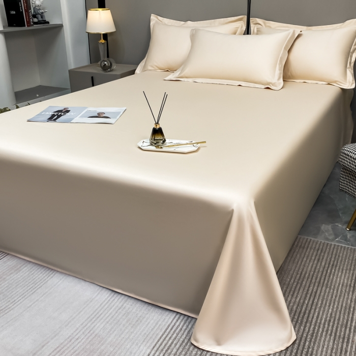 91家纺网 家纺一手货源 找家纺 秀色2025新款100支纯色双拼四件套长绒棉单床单莫奈奶昔白