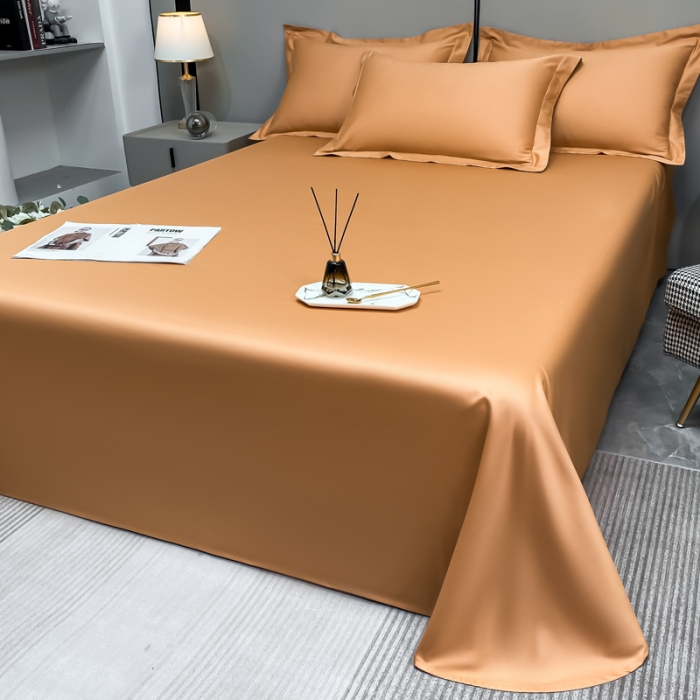 91家纺网 家纺一手货源 找家纺 秀色2025新款100支纯色双拼四件套长绒棉单床单莫奈南瓜橘