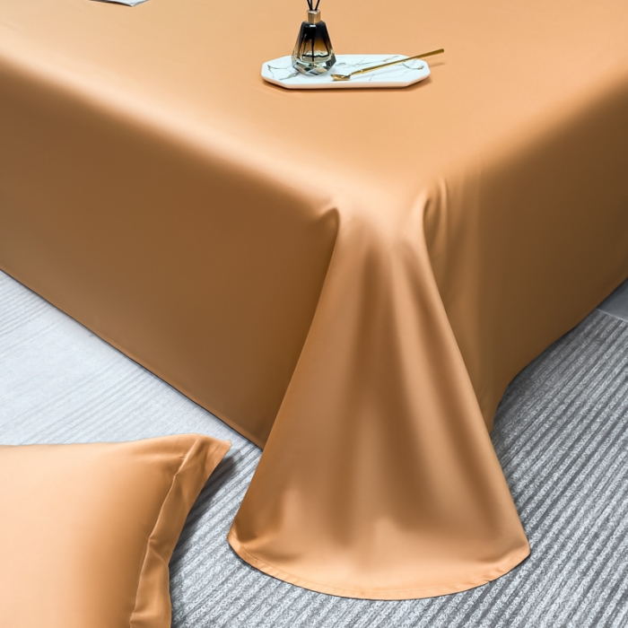 91家纺网 家纺一手货源 找家纺 秀色2025新款100支纯色双拼四件套长绒棉单床单莫奈南瓜橘