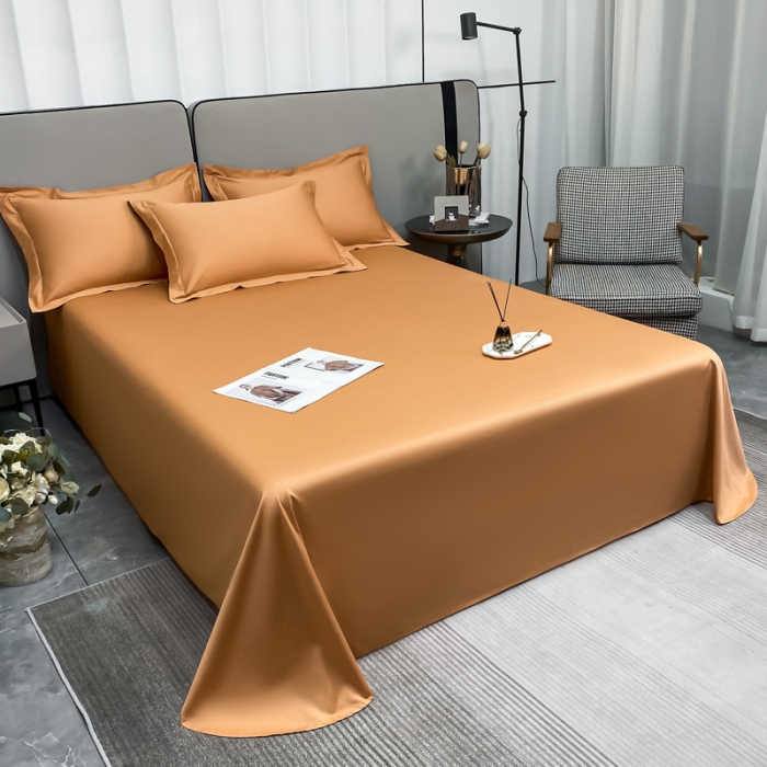 91家纺网 家纺一手货源 找家纺 秀色2025新款100支纯色双拼四件套长绒棉单床单莫奈南瓜橘