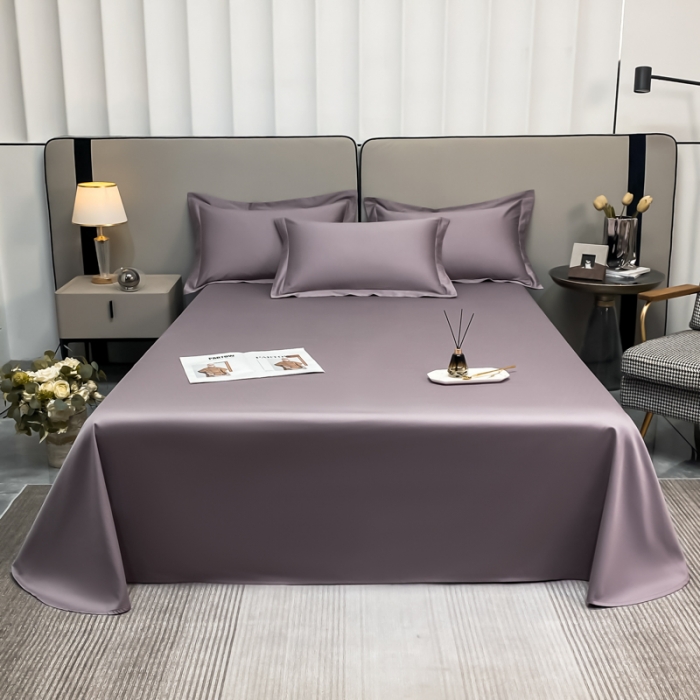 91家纺网 家纺一手货源 找家纺 秀色2025新款100支纯色双拼四件套长绒棉单床单莫奈香芋紫