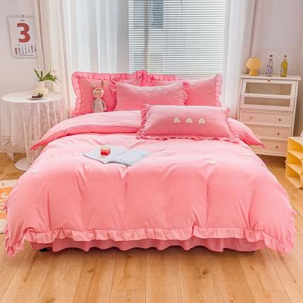 金米诺 2022新款亲肤水洗磨毛床裙款四件套-心之恋 玉色