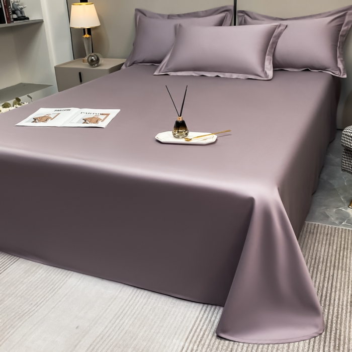 91家纺网 家纺一手货源 找家纺 秀色2025新款100支纯色双拼四件套长绒棉单床单莫奈香芋紫