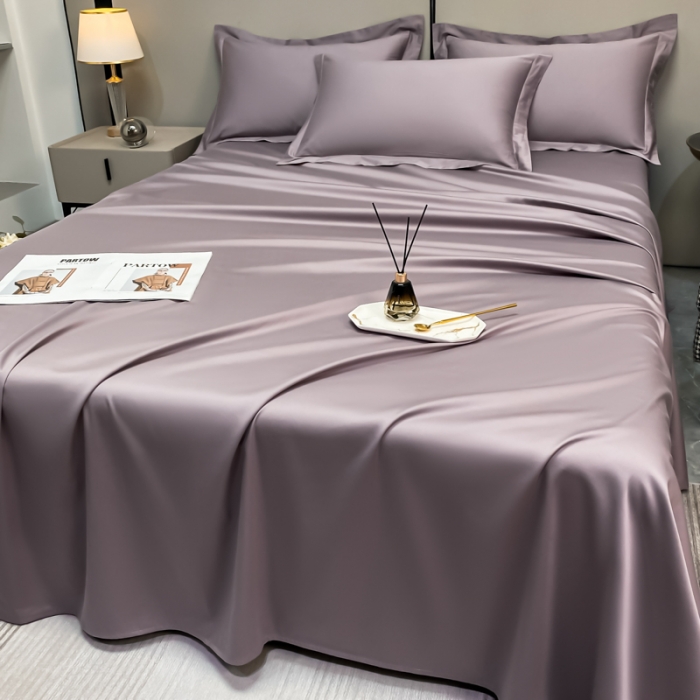 91家纺网 家纺一手货源 找家纺 秀色2025新款100支纯色双拼四件套长绒棉单床单莫奈香芋紫
