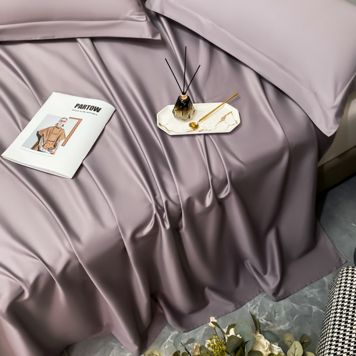 91家纺网 家纺一手货源 找家纺 秀色2025新款100支纯色双拼四件套长绒棉单床单莫奈香芋紫