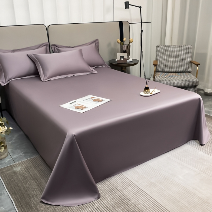 91家纺网 家纺一手货源 找家纺 秀色2025新款100支纯色双拼四件套长绒棉单床单莫奈香芋紫