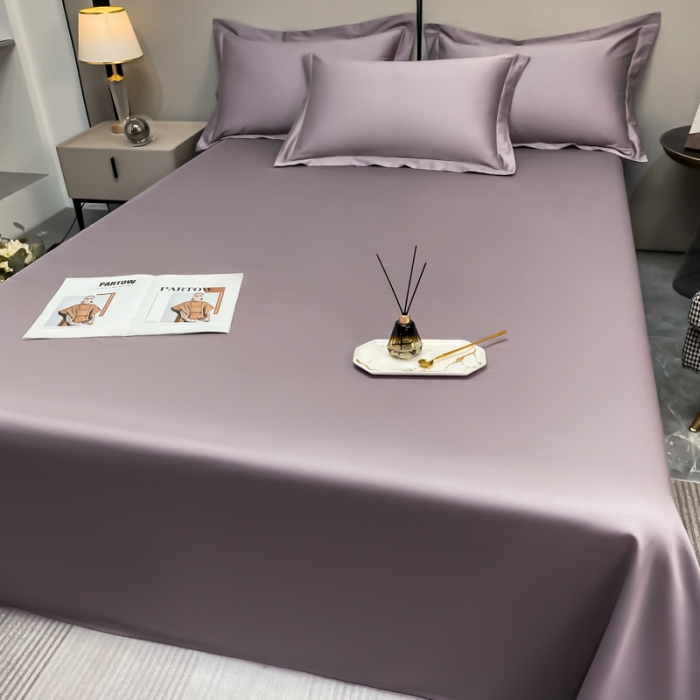 91家纺网 家纺一手货源 找家纺 秀色2025新款100支纯色双拼四件套长绒棉单床单莫奈香芋紫