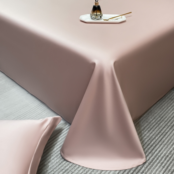 91家纺网 家纺一手货源 找家纺 秀色2025新款100支纯色双拼四件套长绒棉单床单莫奈玉颜粉