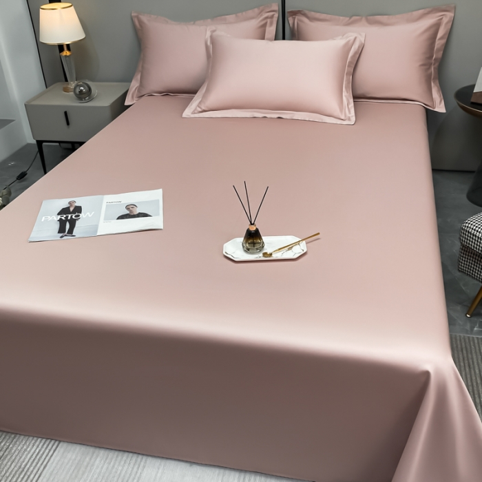 91家纺网 家纺一手货源 找家纺 秀色2025新款100支纯色双拼四件套长绒棉单床单莫奈玉颜粉