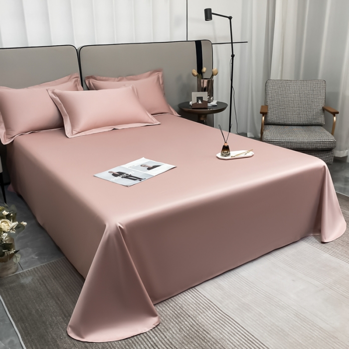 91家纺网 家纺一手货源 找家纺 秀色2025新款100支纯色双拼四件套长绒棉单床单莫奈玉颜粉